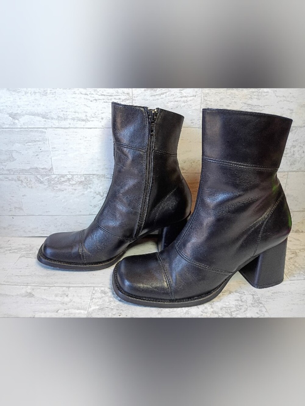 Grunge Witchycore Black Guess Italian Leather Zip Ankle Boots Sz 7